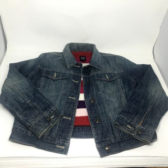 GAP Other - Vintage Gap Kids Denim Jeans Red Striped Sweater Lined Barn Jacket Size XL (12)